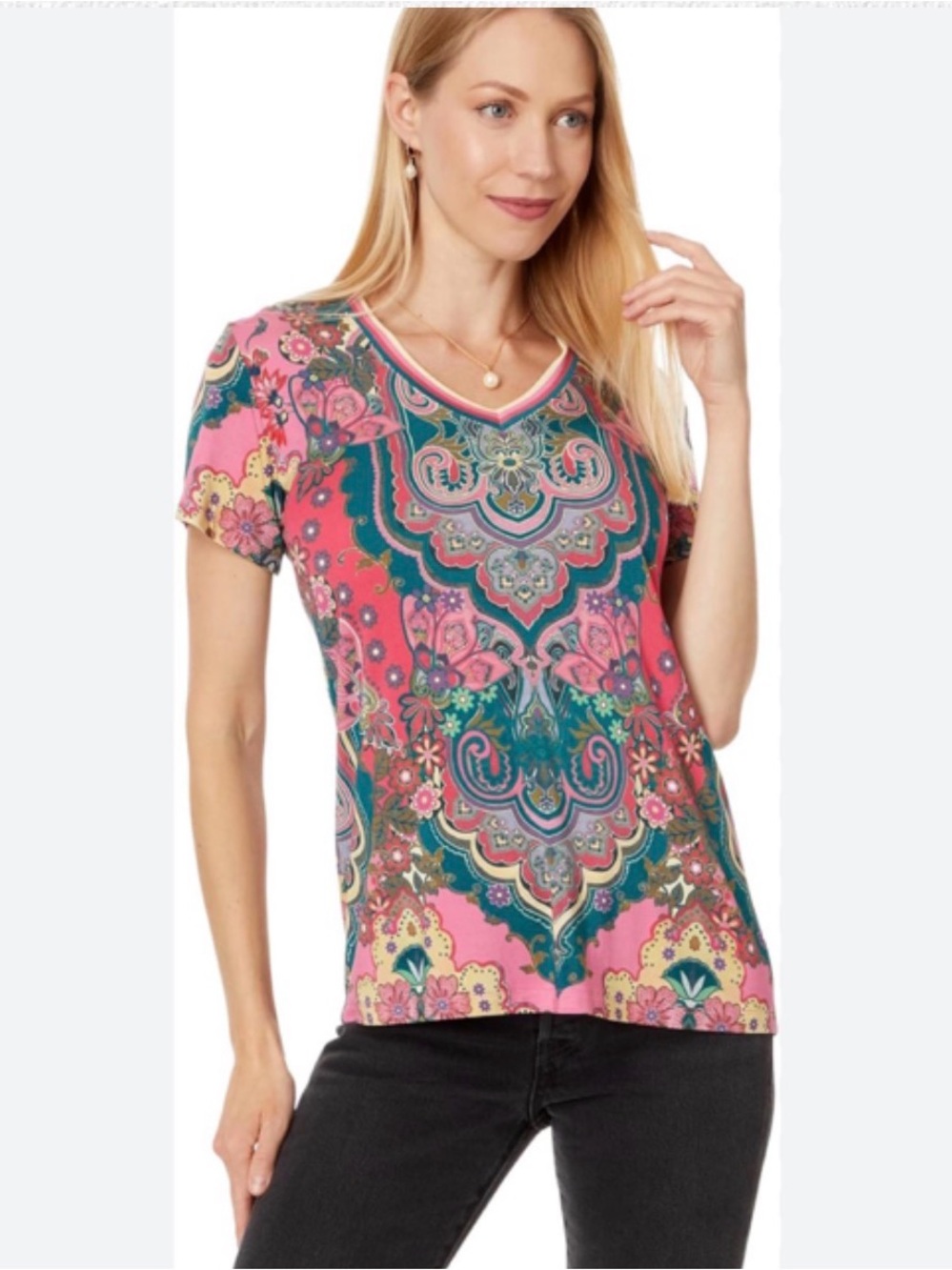 NWT Johnny Was Short Sleeve V-neck Tee